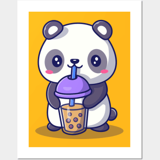 Cute Panda Drinking Milk Tea Boba Posters and Art